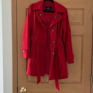 London Fog Bright Red Trench Coat with Belt